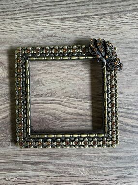 Ornate Gold Floral and Butterfly Accent Picture Frame with Amber Stones 4x4